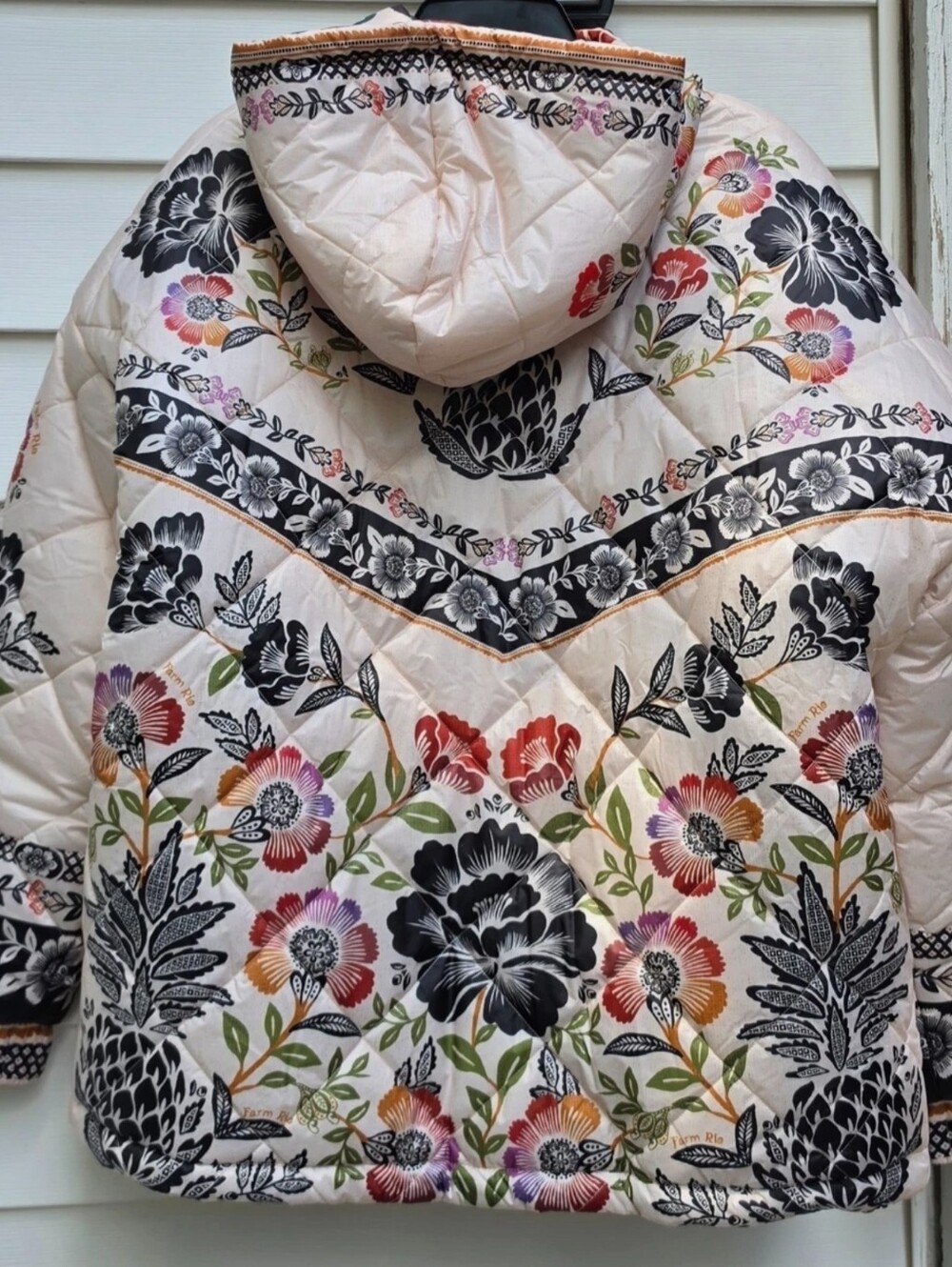 Stuning New Farm Rio Romantic Garden Reversible Puffed Hooded Belted Jacket L XL - Picture 8 of 16